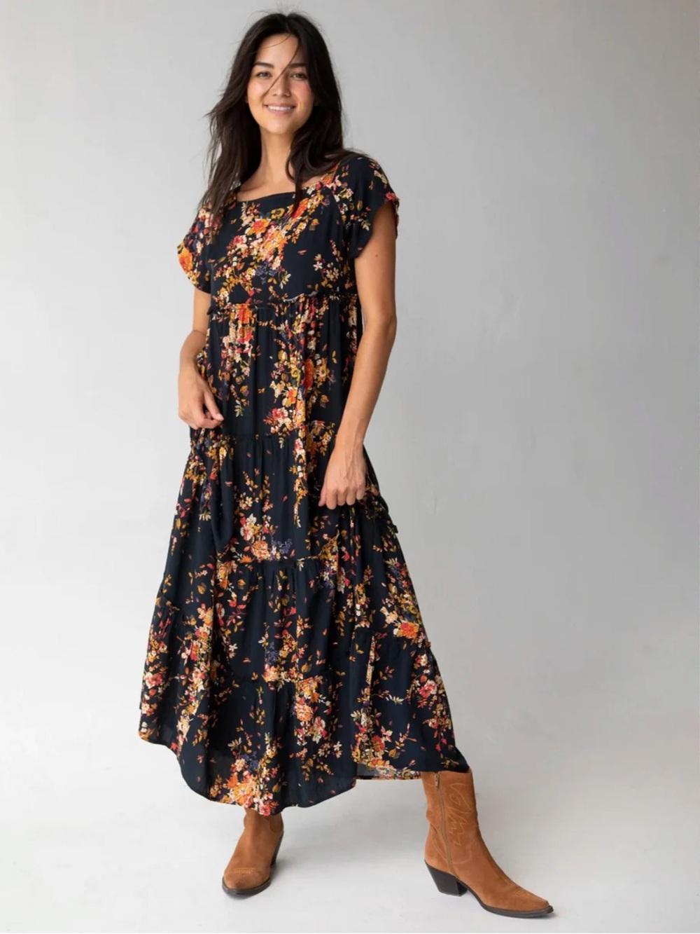 Natural Life Berkeley Boho Maxi Dress Black Floral XS